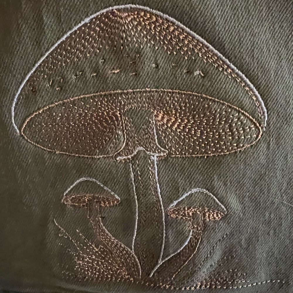 Wide leg embroidered green khaki color jeans